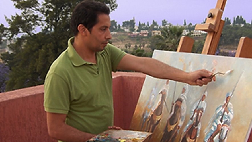 Karim Akh el Arab peignant une fantasia